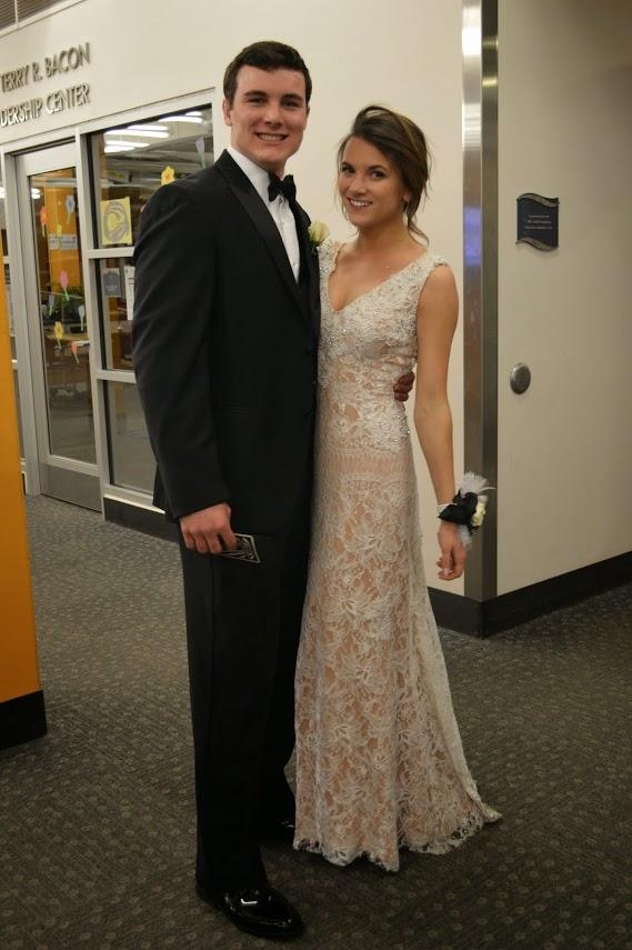 Srs. Patrick Cunnion and Courtney Robertson look dashing before entering Prom floors