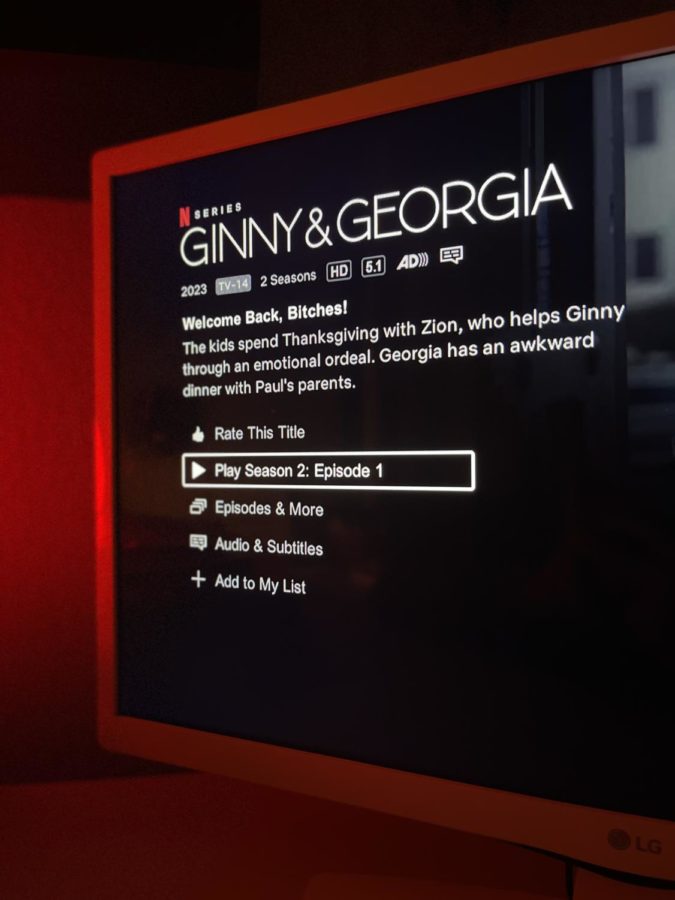 The show Ginny and Georgia displayed on a TV at a students house on February 16, 2023. Season 2 of this show is controversial due to the adult topics in a show for teens. 