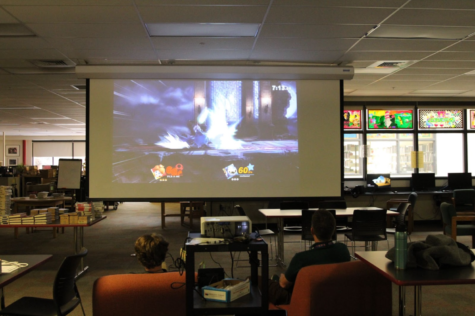 
The Durango High School Library on Wednesday, February 1st. E-sports coach Beau Brook and player Austin Stillwaugh compete during a friendly match during preseason to compete in one of their two selected competitions Super Smash Bros. Ultimate. Currently showing Super Smash Bros.