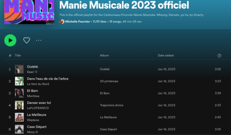The Manie Musicale 2023 Spotfy playlist on a DHS students phone. 