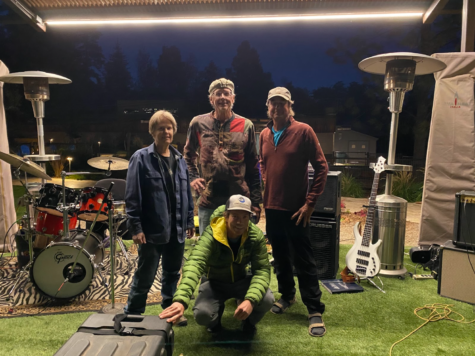 Band members Evan Fricke (bottom center), Kevin McCarthy (right), Clay Lowder (top center), and Wendy Macbain (left) posing during a break in their concert at Durango Hot Springs on Thursday, October 13th.