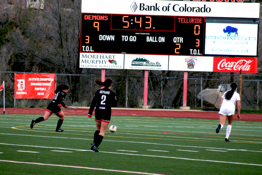 Number 2 Amelia Davenport and Number 20 Teagen Maple moments before scoring the 10th goal in the game. 