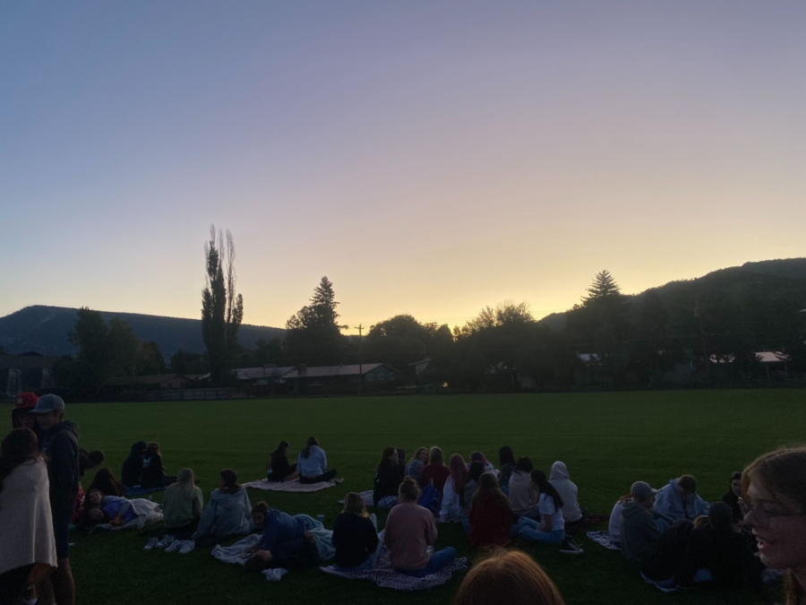 Durango High School seniors enjoying the “Senior Sunrise” event hosted by student council executives on September 6th, 2022 at 6:27am at Riverview Elementary School.  