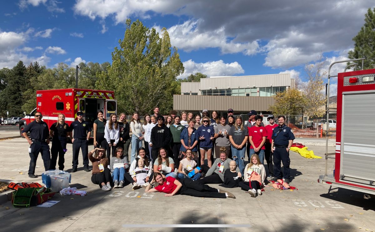 Picture taken on Wednesday, October 11, 2023, this picture was taken by Kyle Montgomery during a lab to learn more about the EMT pathway. This event was hosted at DHS during enrichment.