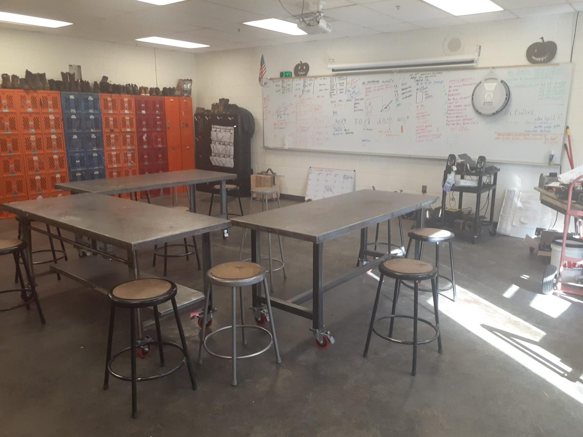 Picture taken at Durango High School on Friday, October 20, showing part of the welding room. This picture only shows the entrance of the room and not the workshop.