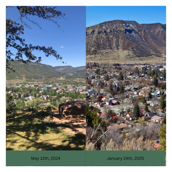 Side-by-side comparisons of Durango from May 2024 and January 2025 from the Sky Steps. 