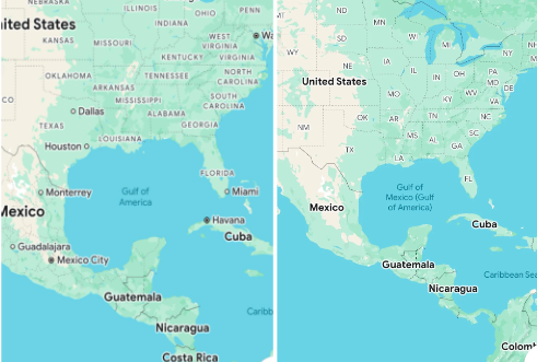 The newly renamed Gulf of America, as seen on Google Maps