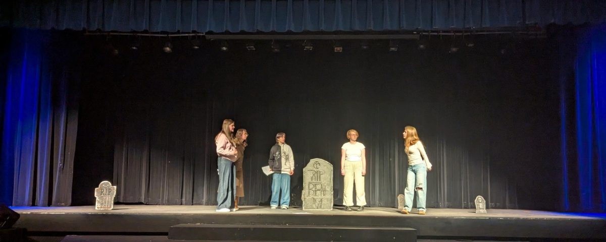 (Pictured: The cast of the original piece “The Graveyard Shift” Written and directed by Giada Gierhart have a tech week rehearsal) 
